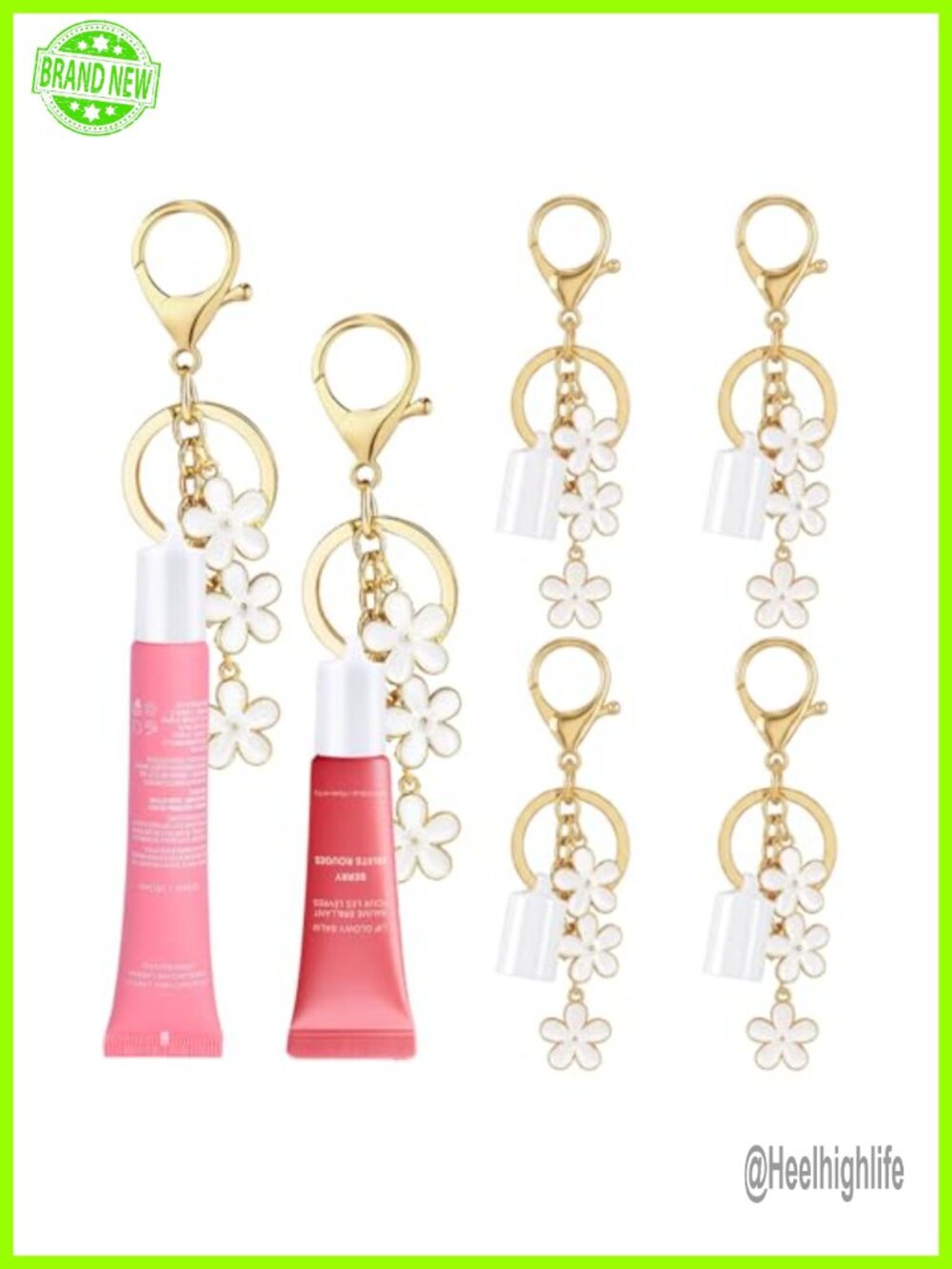 Lip Balm Cap Holder Keychain with Flower Charms, Secure Clip for Summer Fridays